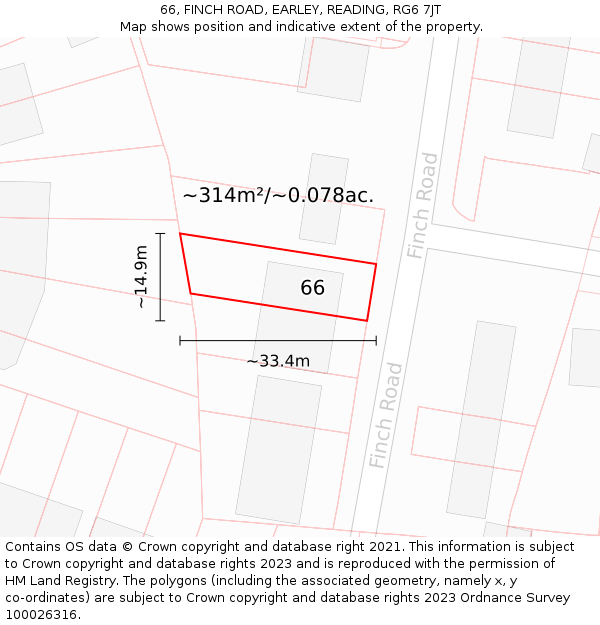 66, FINCH ROAD, EARLEY, READING, RG6 7JT: Plot and title map