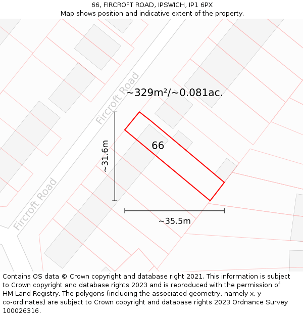 66, FIRCROFT ROAD, IPSWICH, IP1 6PX: Plot and title map