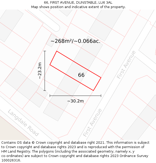 66, FIRST AVENUE, DUNSTABLE, LU6 3AL: Plot and title map