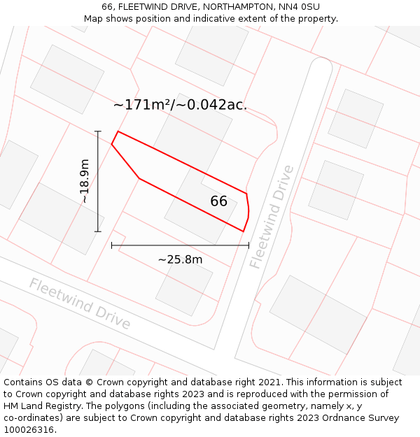 66, FLEETWIND DRIVE, NORTHAMPTON, NN4 0SU: Plot and title map