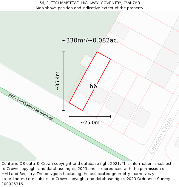 66, FLETCHAMSTEAD HIGHWAY, COVENTRY, CV4 7AR: Plot and title map