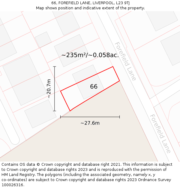 66, FOREFIELD LANE, LIVERPOOL, L23 9TJ: Plot and title map