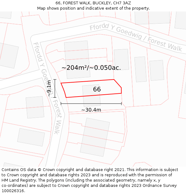 66, FOREST WALK, BUCKLEY, CH7 3AZ: Plot and title map