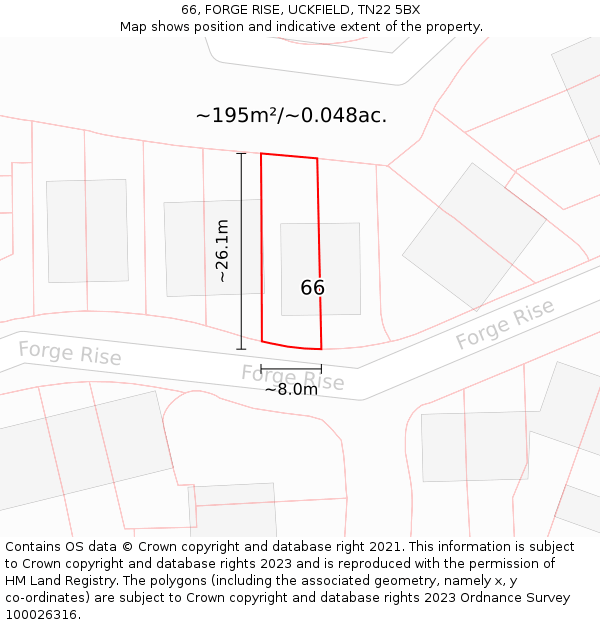 66, FORGE RISE, UCKFIELD, TN22 5BX: Plot and title map