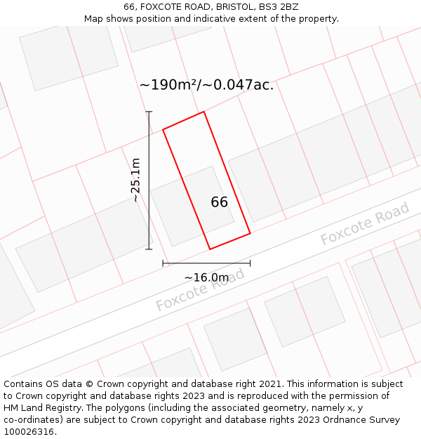 66, FOXCOTE ROAD, BRISTOL, BS3 2BZ: Plot and title map