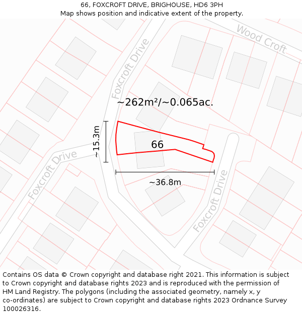 66, FOXCROFT DRIVE, BRIGHOUSE, HD6 3PH: Plot and title map