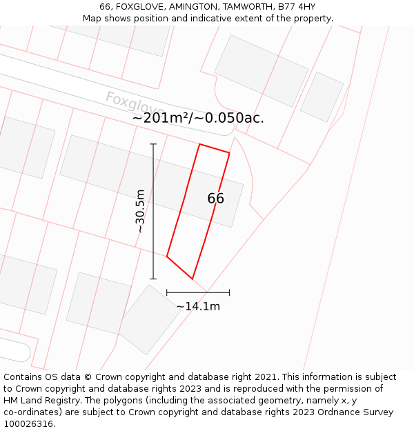 66, FOXGLOVE, AMINGTON, TAMWORTH, B77 4HY: Plot and title map