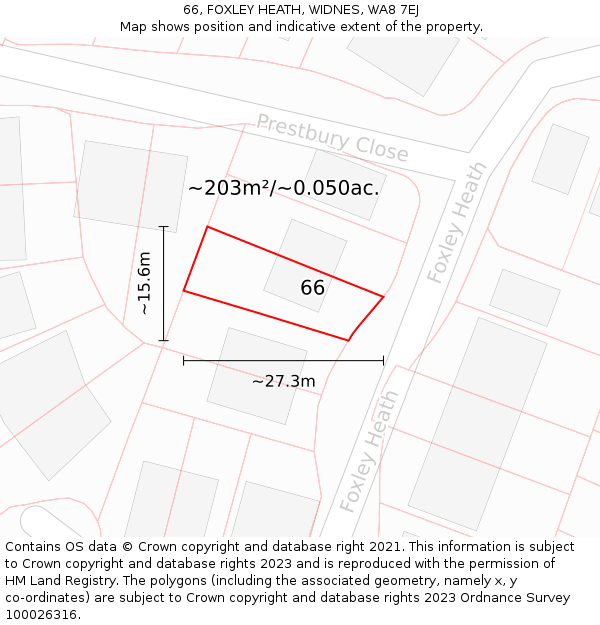66, FOXLEY HEATH, WIDNES, WA8 7EJ: Plot and title map
