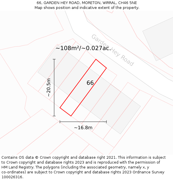 66, GARDEN HEY ROAD, MORETON, WIRRAL, CH46 5NE: Plot and title map
