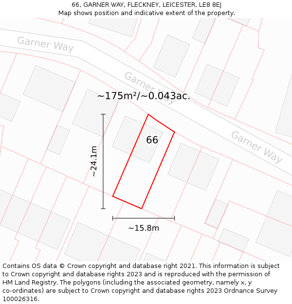 66, GARNER WAY, FLECKNEY, LEICESTER, LE8 8EJ: Plot and title map