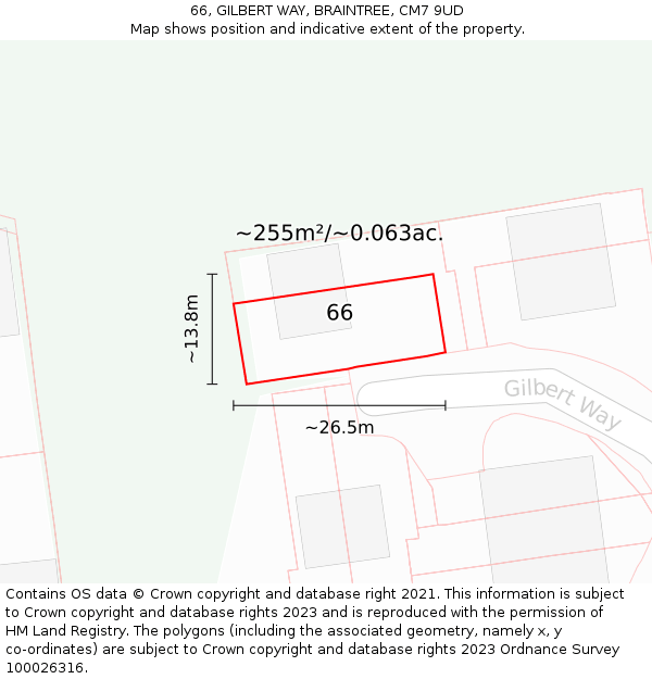 66, GILBERT WAY, BRAINTREE, CM7 9UD: Plot and title map