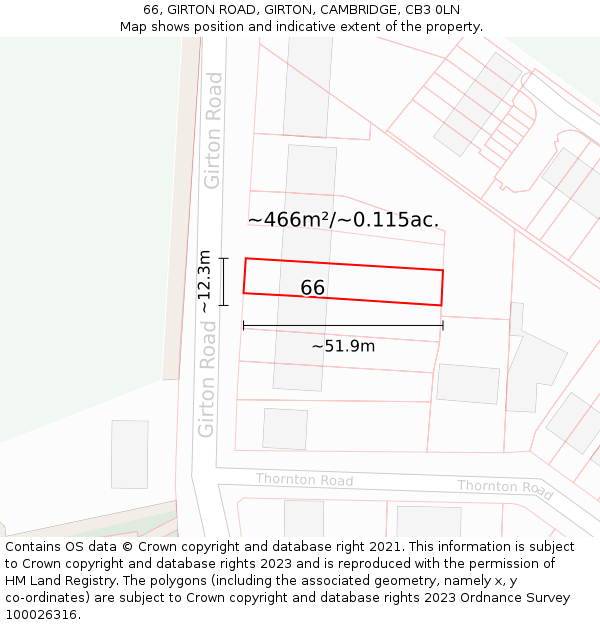 66, GIRTON ROAD, GIRTON, CAMBRIDGE, CB3 0LN: Plot and title map