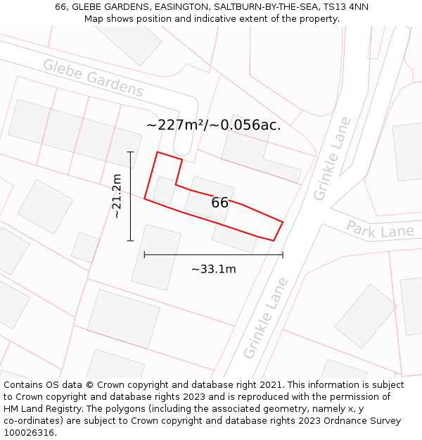 66, GLEBE GARDENS, EASINGTON, SALTBURN-BY-THE-SEA, TS13 4NN: Plot and title map