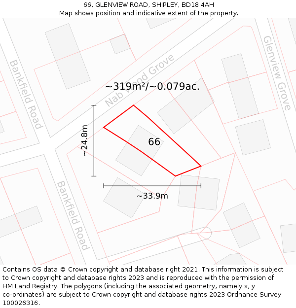 66, GLENVIEW ROAD, SHIPLEY, BD18 4AH: Plot and title map