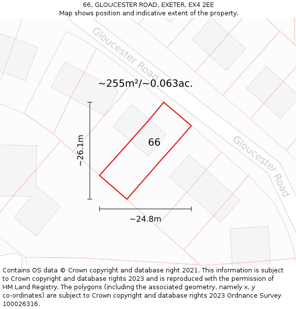 66, GLOUCESTER ROAD, EXETER, EX4 2EE: Plot and title map