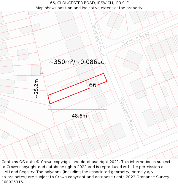 66, GLOUCESTER ROAD, IPSWICH, IP3 9LF: Plot and title map