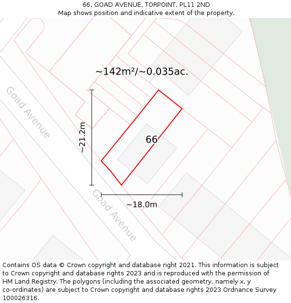 66, GOAD AVENUE, TORPOINT, PL11 2ND: Plot and title map