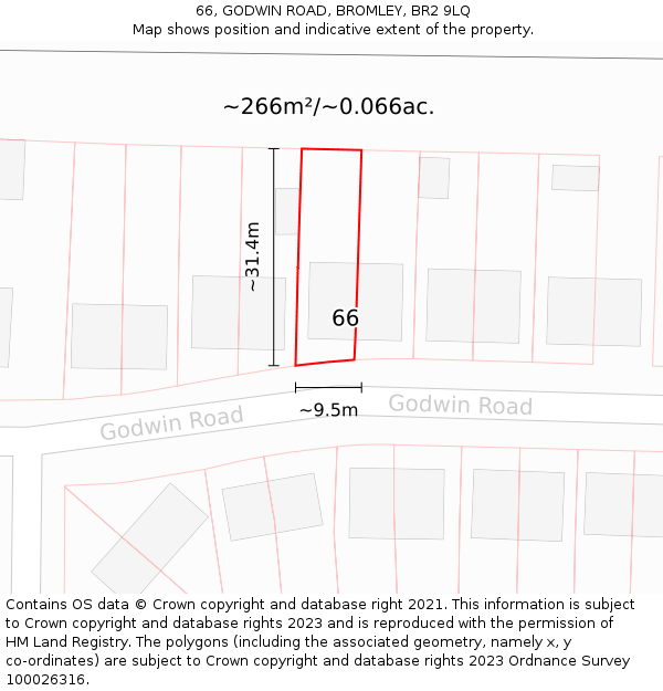 66, GODWIN ROAD, BROMLEY, BR2 9LQ: Plot and title map