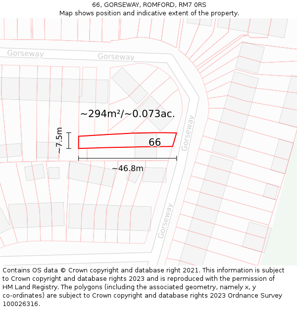 66, GORSEWAY, ROMFORD, RM7 0RS: Plot and title map