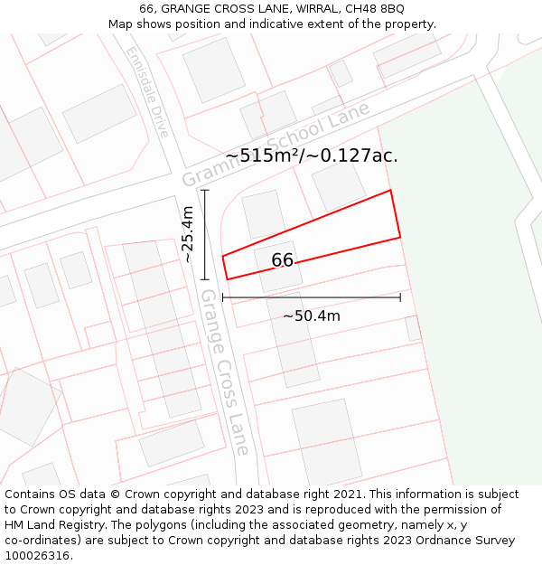 66, GRANGE CROSS LANE, WIRRAL, CH48 8BQ: Plot and title map