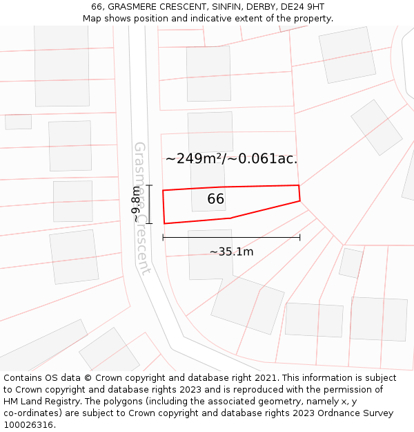 66, GRASMERE CRESCENT, SINFIN, DERBY, DE24 9HT: Plot and title map