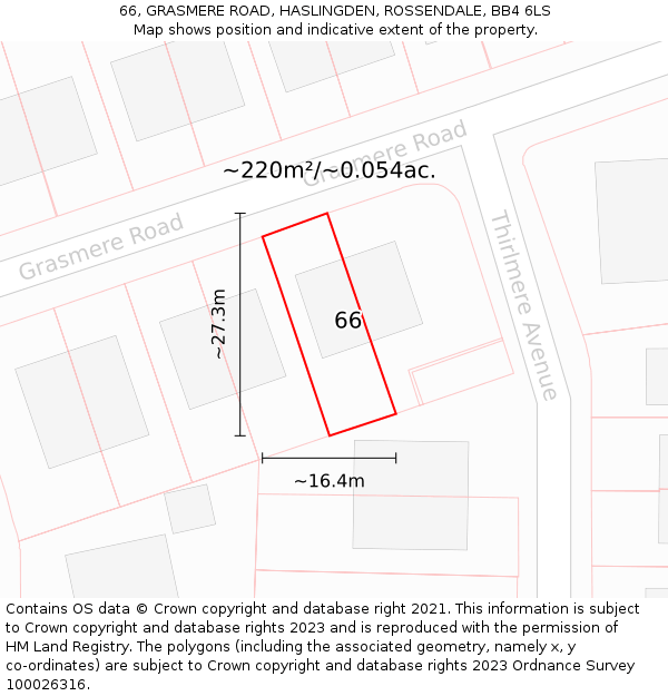 66, GRASMERE ROAD, HASLINGDEN, ROSSENDALE, BB4 6LS: Plot and title map