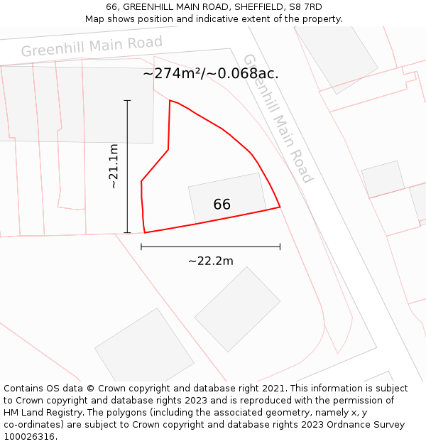 66, GREENHILL MAIN ROAD, SHEFFIELD, S8 7RD: Plot and title map