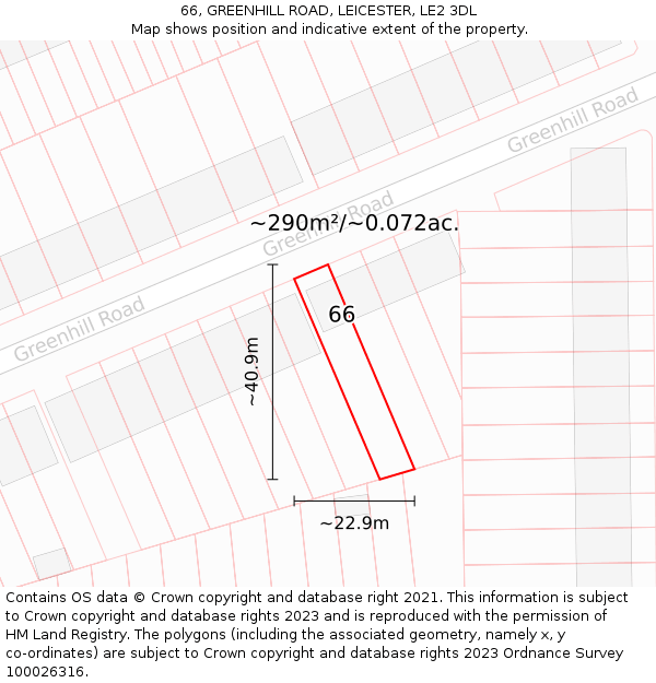 66, GREENHILL ROAD, LEICESTER, LE2 3DL: Plot and title map