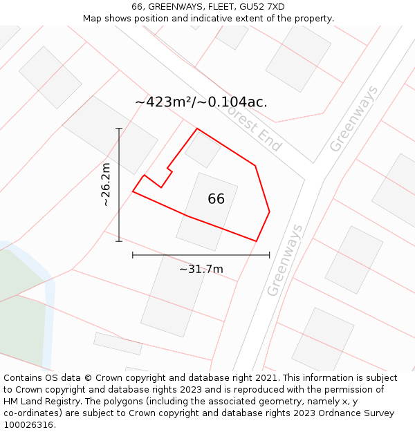 66, GREENWAYS, FLEET, GU52 7XD: Plot and title map