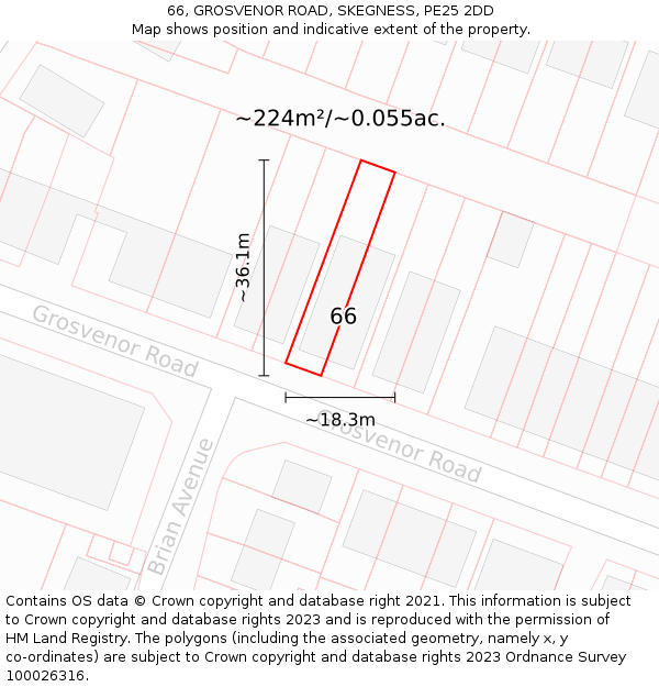 66, GROSVENOR ROAD, SKEGNESS, PE25 2DD: Plot and title map