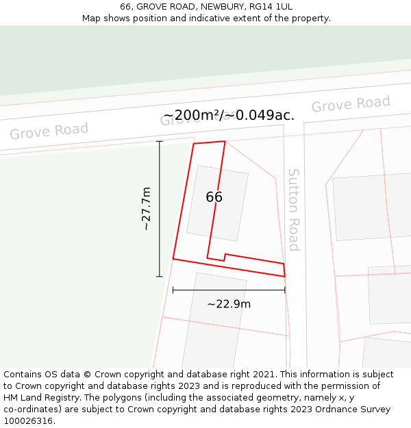 66, GROVE ROAD, NEWBURY, RG14 1UL: Plot and title map