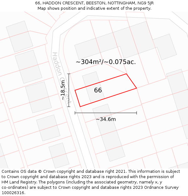 66, HADDON CRESCENT, BEESTON, NOTTINGHAM, NG9 5JR: Plot and title map