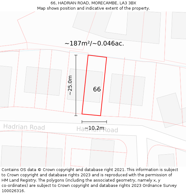 66, HADRIAN ROAD, MORECAMBE, LA3 3BX: Plot and title map