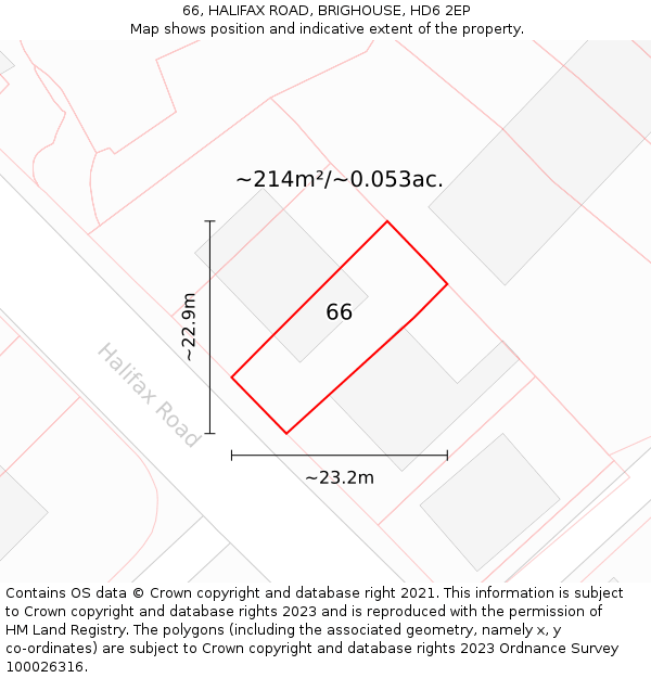 66, HALIFAX ROAD, BRIGHOUSE, HD6 2EP: Plot and title map