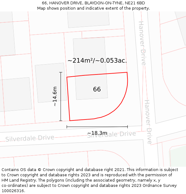 66, HANOVER DRIVE, BLAYDON-ON-TYNE, NE21 6BD: Plot and title map