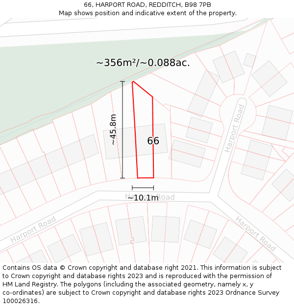 66, HARPORT ROAD, REDDITCH, B98 7PB: Plot and title map
