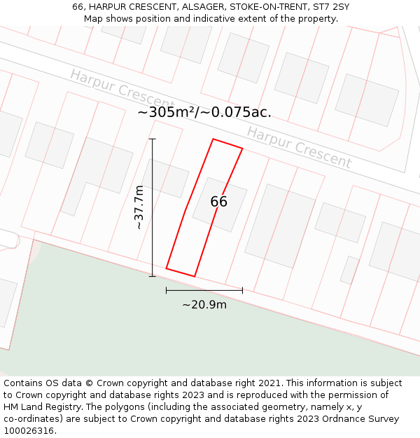 66, HARPUR CRESCENT, ALSAGER, STOKE-ON-TRENT, ST7 2SY: Plot and title map