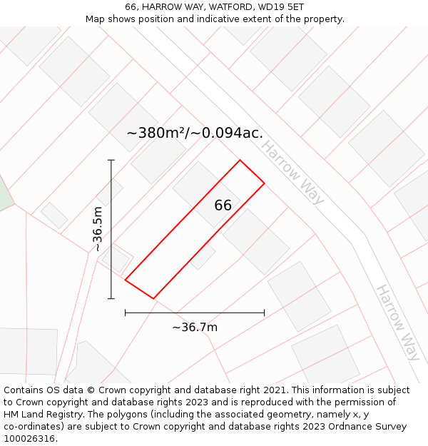 66, HARROW WAY, WATFORD, WD19 5ET: Plot and title map