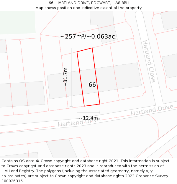 66, HARTLAND DRIVE, EDGWARE, HA8 8RH: Plot and title map