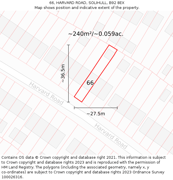 66, HARVARD ROAD, SOLIHULL, B92 8EX: Plot and title map