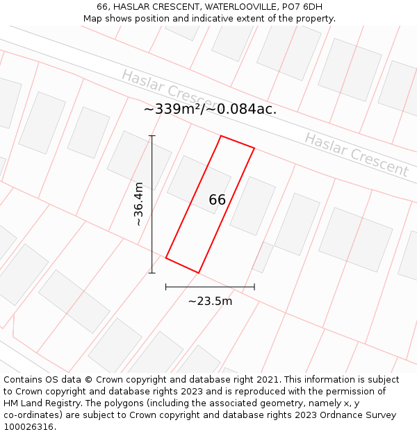 66, HASLAR CRESCENT, WATERLOOVILLE, PO7 6DH: Plot and title map