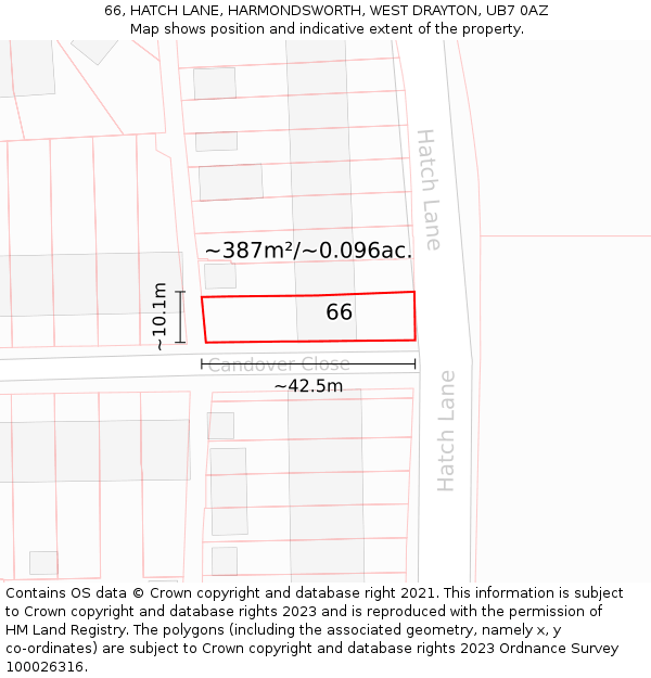 66, HATCH LANE, HARMONDSWORTH, WEST DRAYTON, UB7 0AZ: Plot and title map