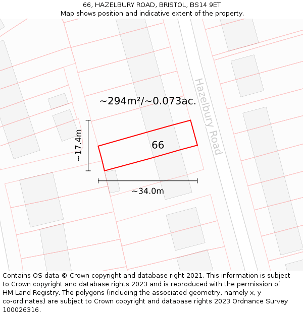 66, HAZELBURY ROAD, BRISTOL, BS14 9ET: Plot and title map