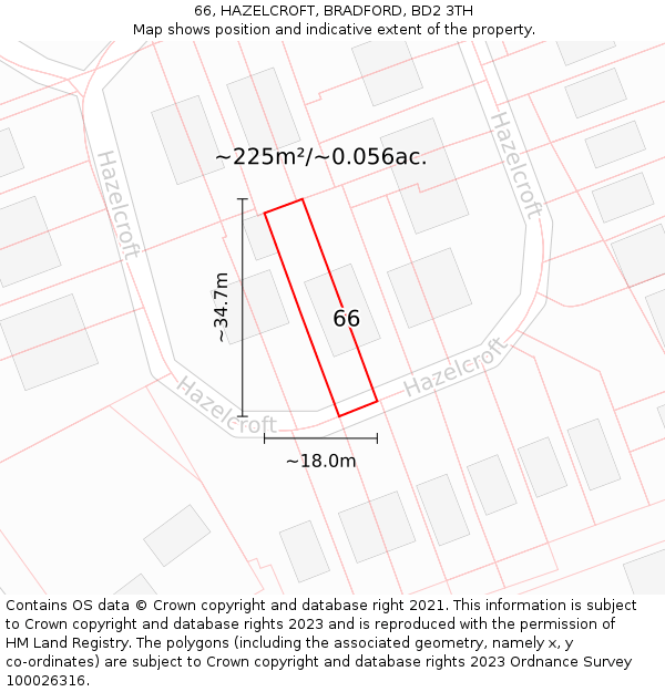 66, HAZELCROFT, BRADFORD, BD2 3TH: Plot and title map