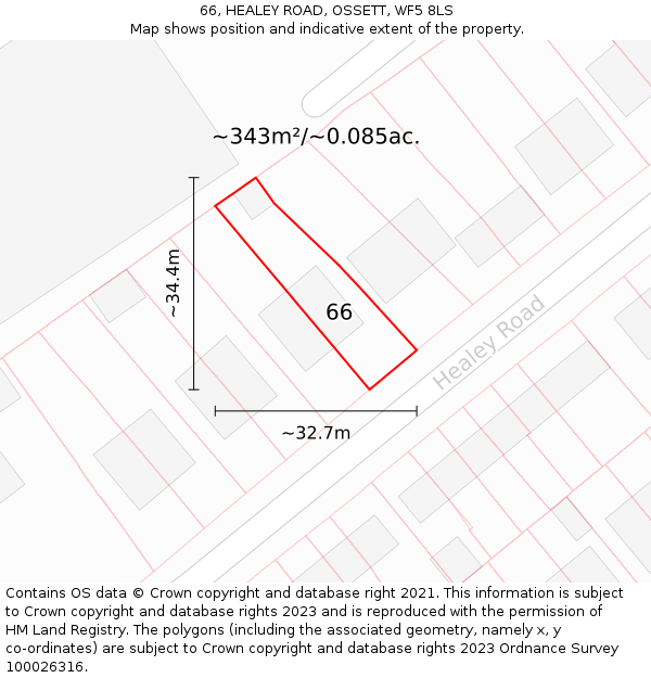 66, HEALEY ROAD, OSSETT, WF5 8LS: Plot and title map