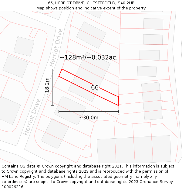 66, HERRIOT DRIVE, CHESTERFIELD, S40 2UR: Plot and title map