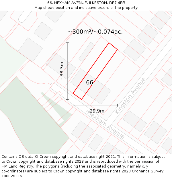 66, HEXHAM AVENUE, ILKESTON, DE7 4BB: Plot and title map