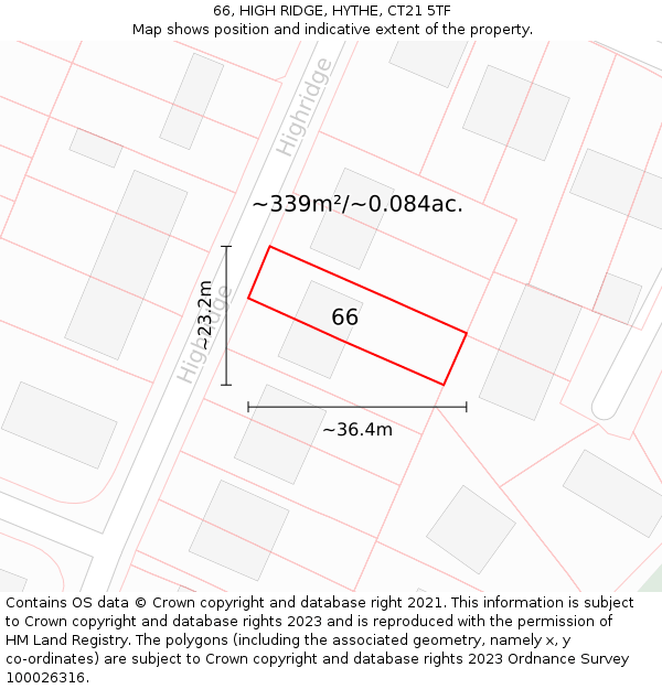 66, HIGH RIDGE, HYTHE, CT21 5TF: Plot and title map