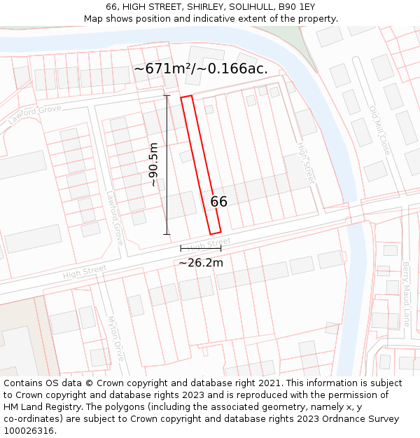 66, HIGH STREET, SHIRLEY, SOLIHULL, B90 1EY: Plot and title map