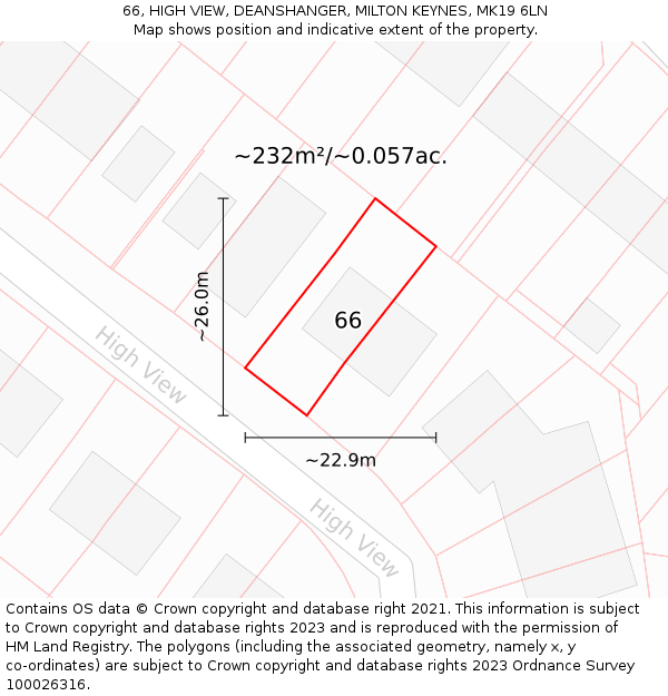 66, HIGH VIEW, DEANSHANGER, MILTON KEYNES, MK19 6LN: Plot and title map